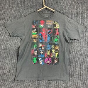 Marvel‎ T Shirt Adult L Gray Comics Action Heros Spiderman Batman Villains Faded